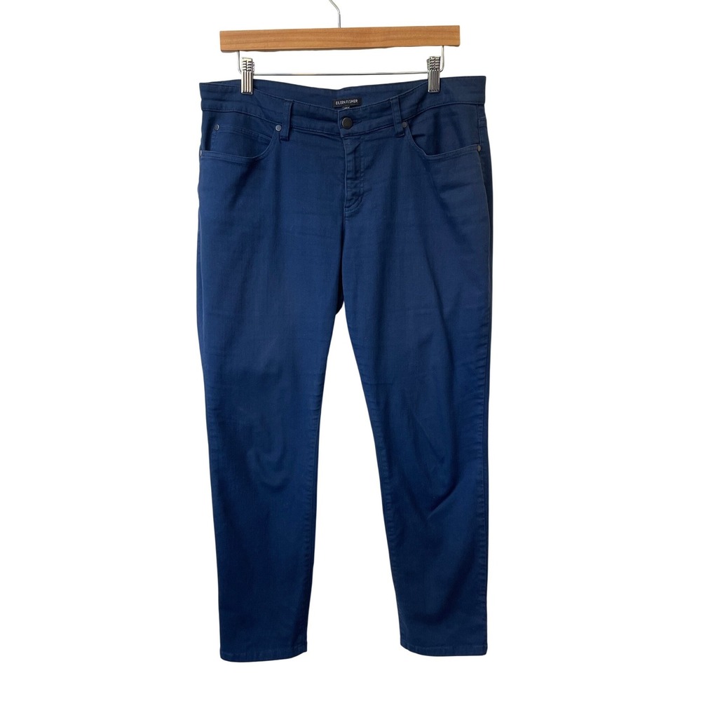 Eileen Fisher Womens Straight Leg Organic Cotton Pants Size 10 Stretch Coastal‎